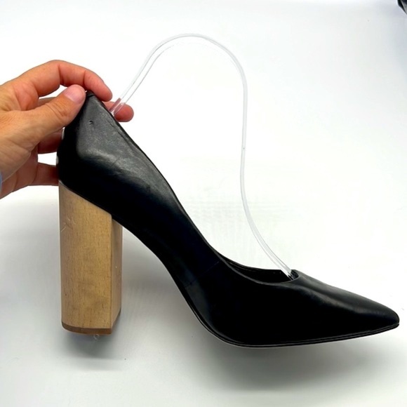 1.State - Black Leather Pointed Toe Wood Block Heels Size 8 - Picture 12 of 14